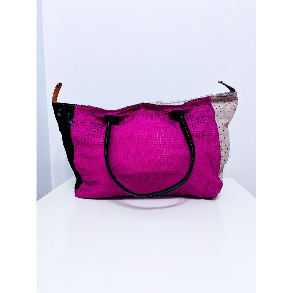 EBARRITO Pink Multicolor Leather Textured Oversized Tote Bag Colorblock